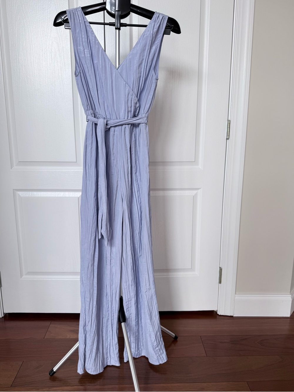 Rebecca Taylor Light Periwinkle Crinkle V-Neck Wide-Leg Jumpsuit🩵